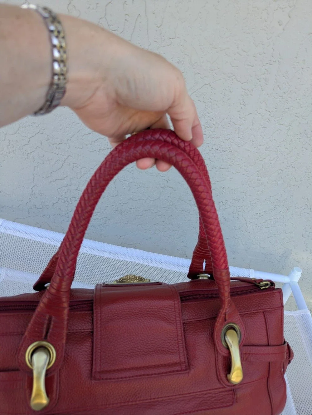Sharif 1827 Red Leather Panther Hardware Satchel Tote Bag Y2K VTG